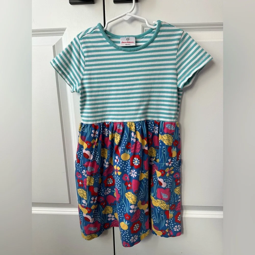 Hanna Andersson Blue Striped Floral Dress (Size 130/8)